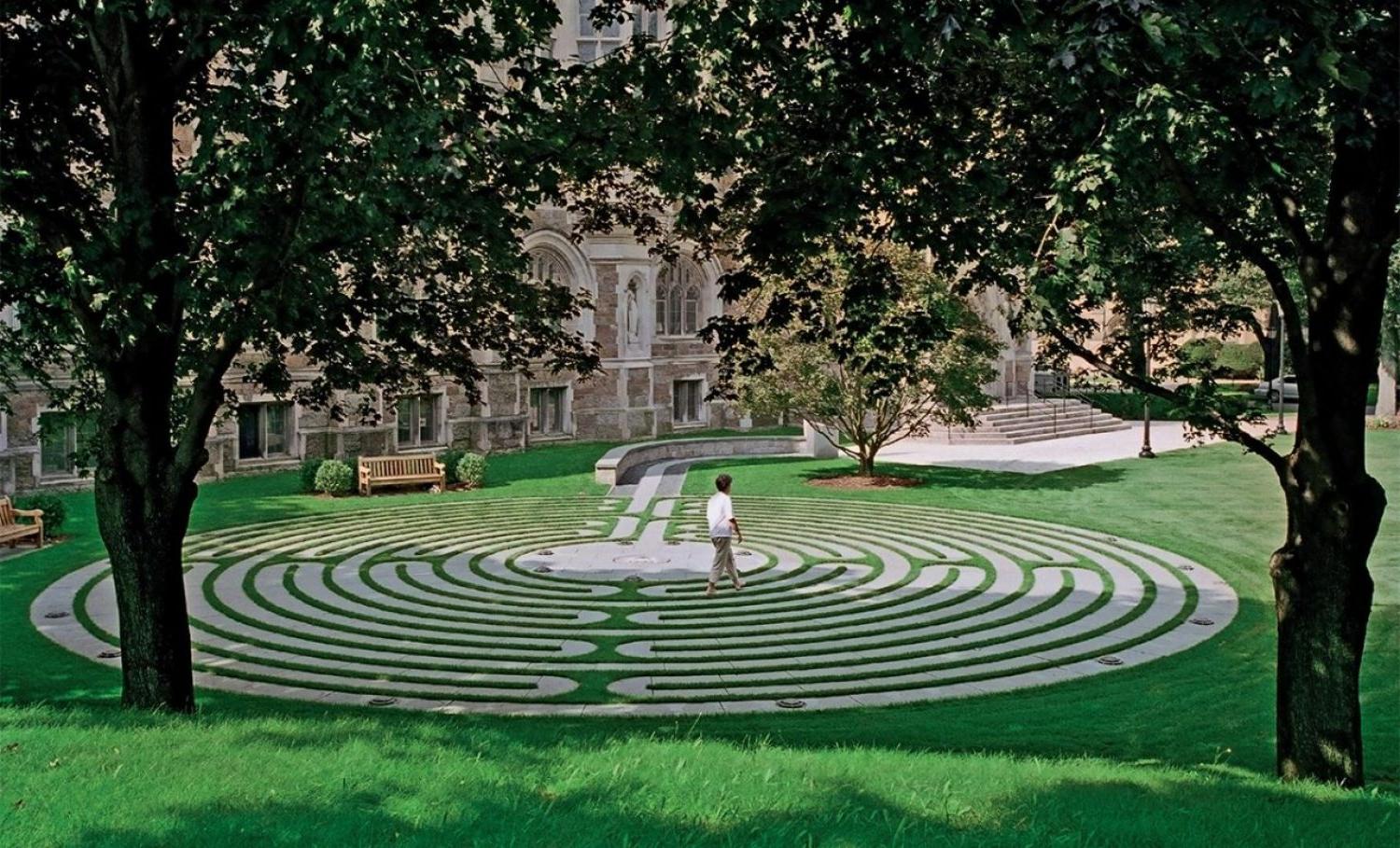 Person walking the memorial labyrinth